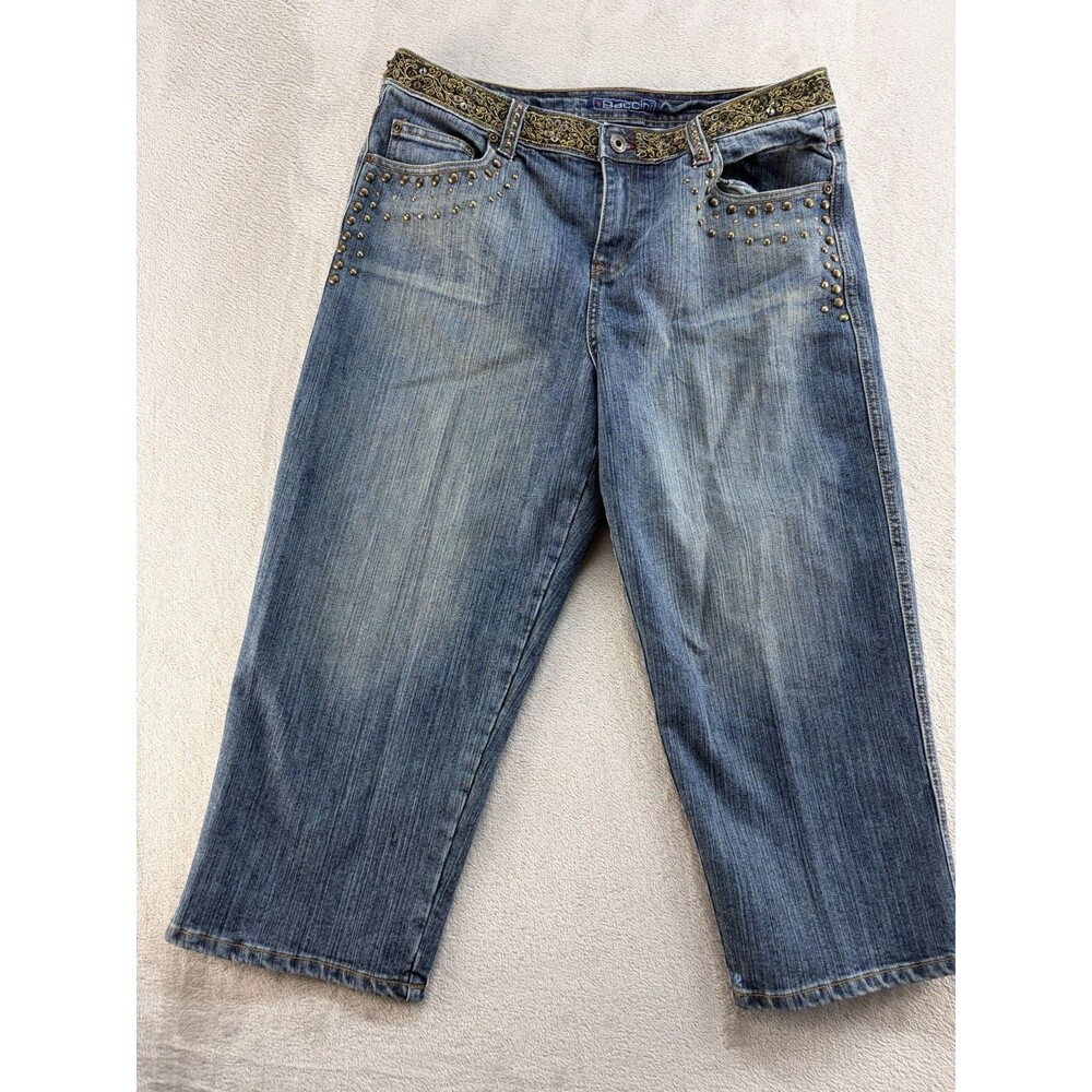 Baccini Capri Jeans Womens 12P Petite Blue Denim Embellished Casual